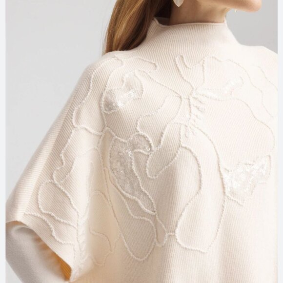NEW CHICO'S embroidered cashmere blend sweater poncho s/m l/xl - Picture 1 of 2